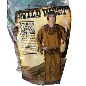 Wild West Mens Adult Native American Costume Brown Faux Suede One Size +Headress